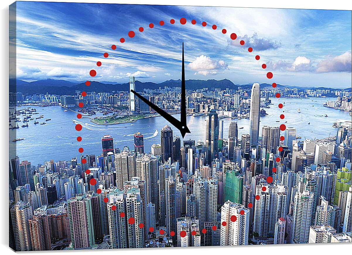 Часы картина - Гонконг с высоты птичьего полета