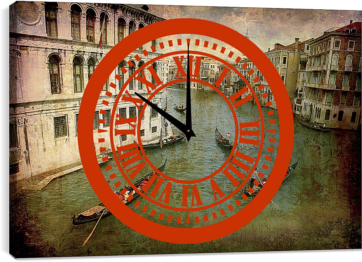 Часы картина - Италия. Венеция в стиле гранж.