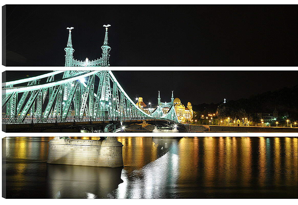 Модульная картина - Ночь, мост, Будапешт