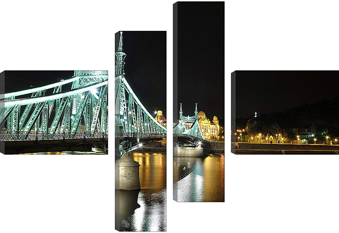 Модульная картина - Ночь, мост, Будапешт