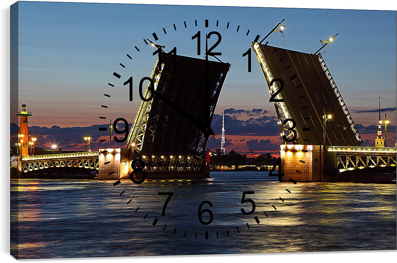 Часы картина - Разводной мост. Санкт-Петербург.