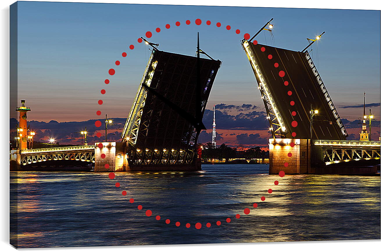 Часы картина - Разводной мост. Санкт-Петербург.