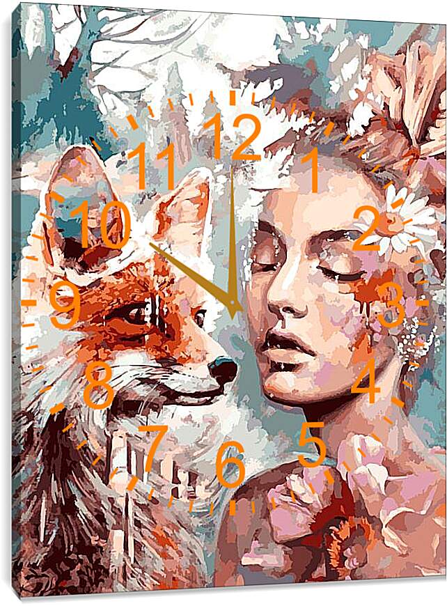 Часы картина - Девушка и лиса