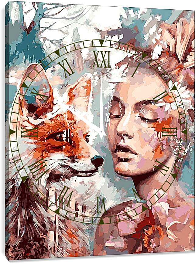 Часы картина - Девушка и лиса