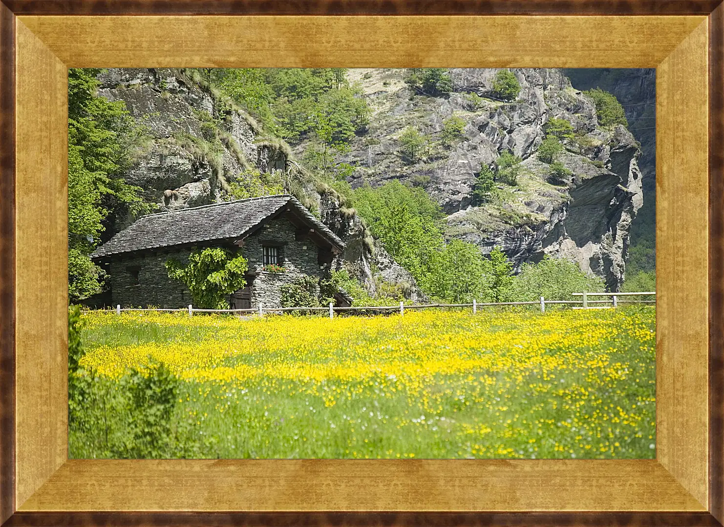 Картина в раме - Домик в горах
