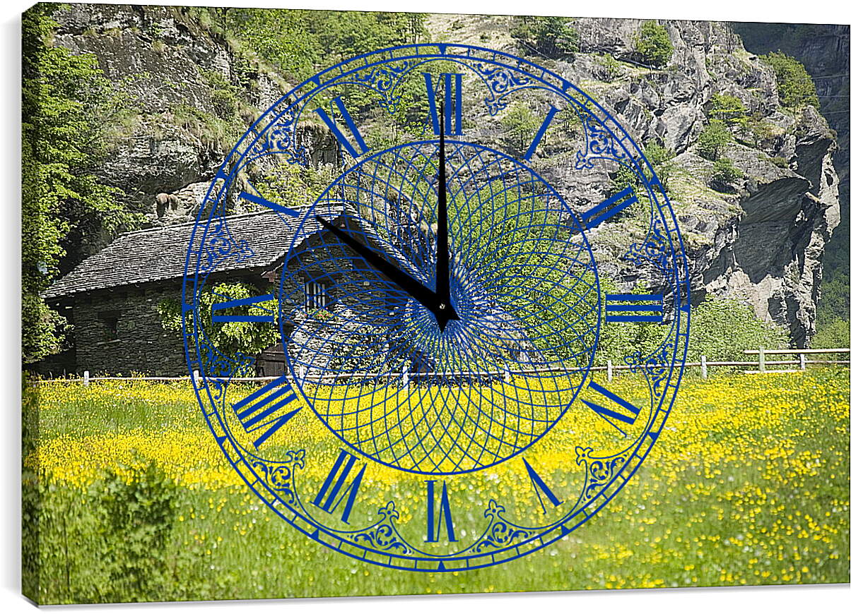 Часы картина - Домик в горах
