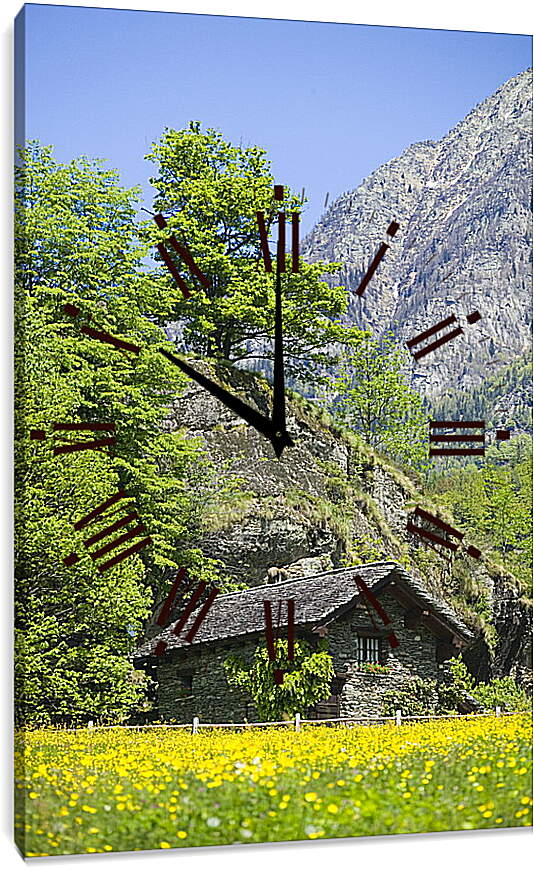 Часы картина - Домик в горах
