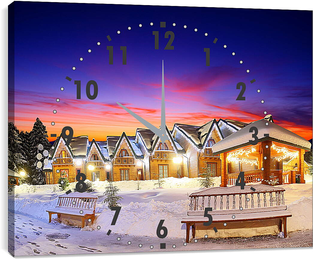 Часы картина - Рождественская деревня
