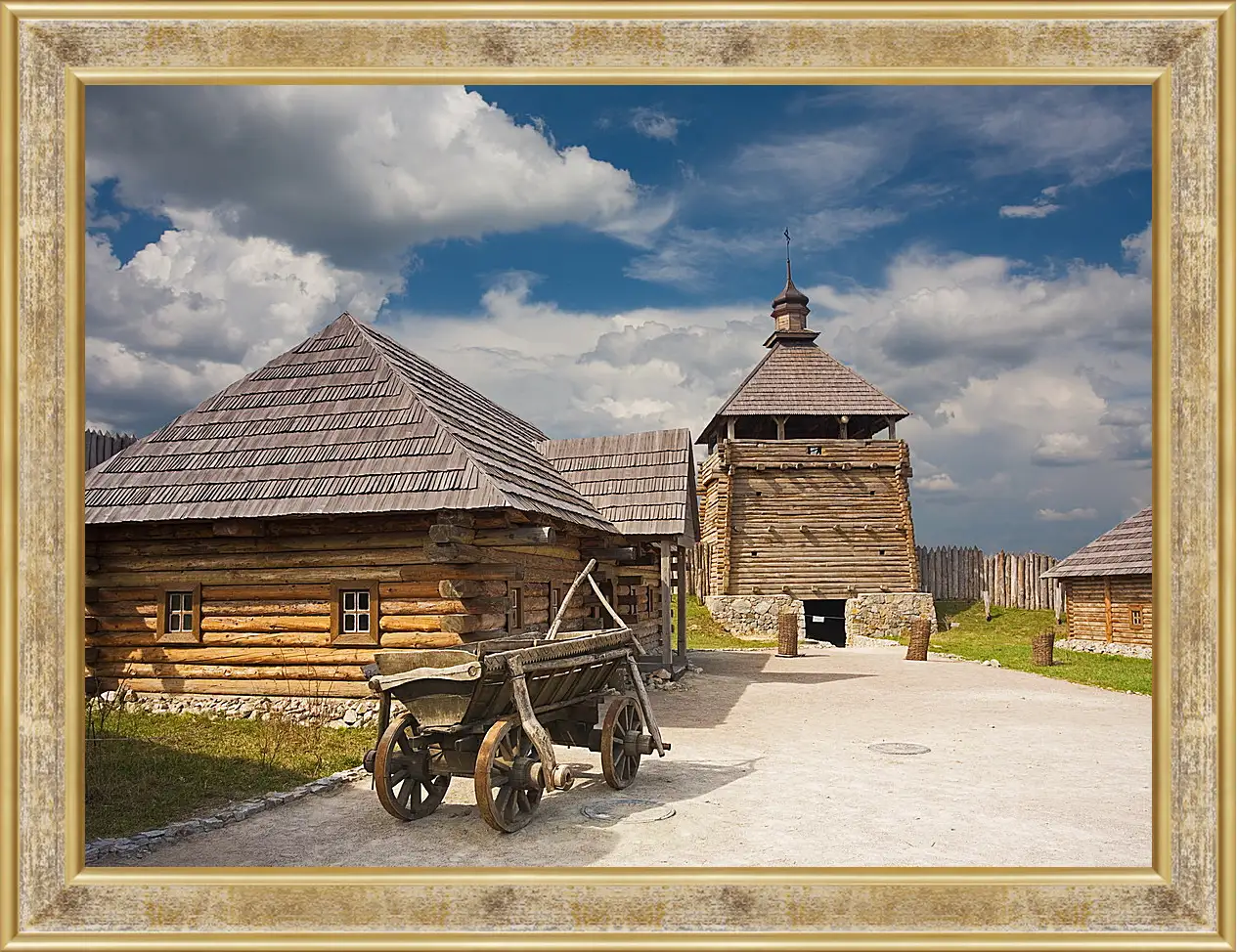 Картина в раме - Церковный дворик
