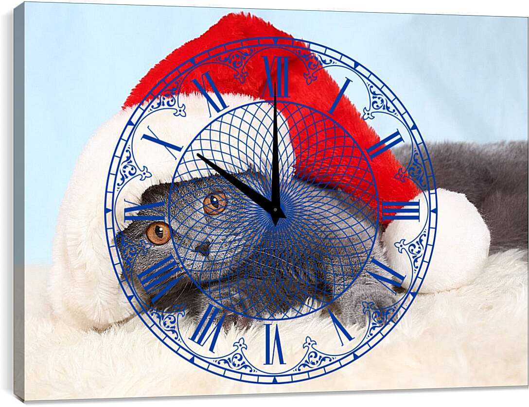 Часы картина - Новогодний котенок