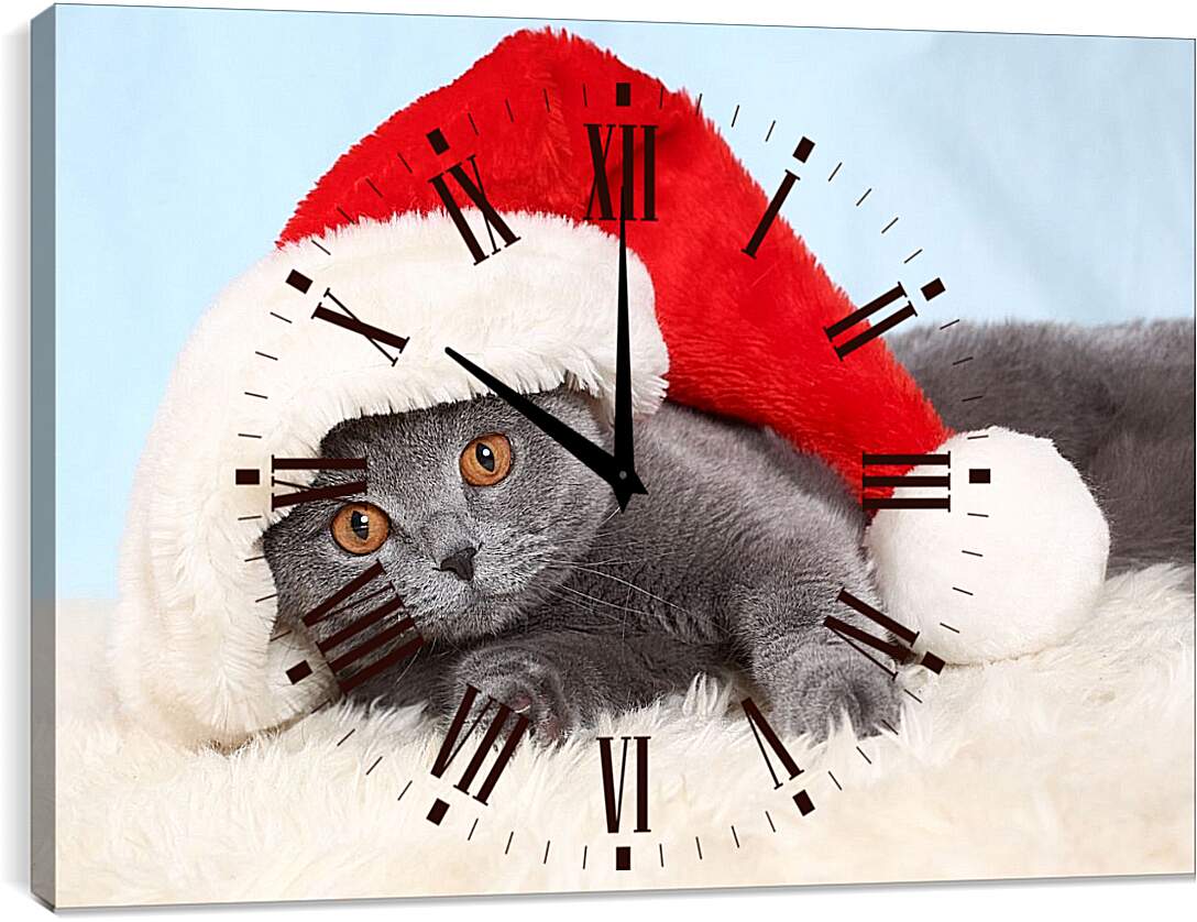 Часы картина - Новогодний котенок