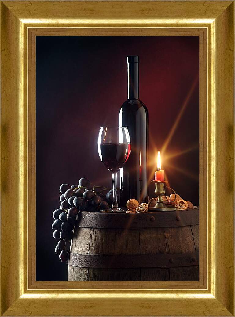 Картина в раме - Красное вино и свеча
