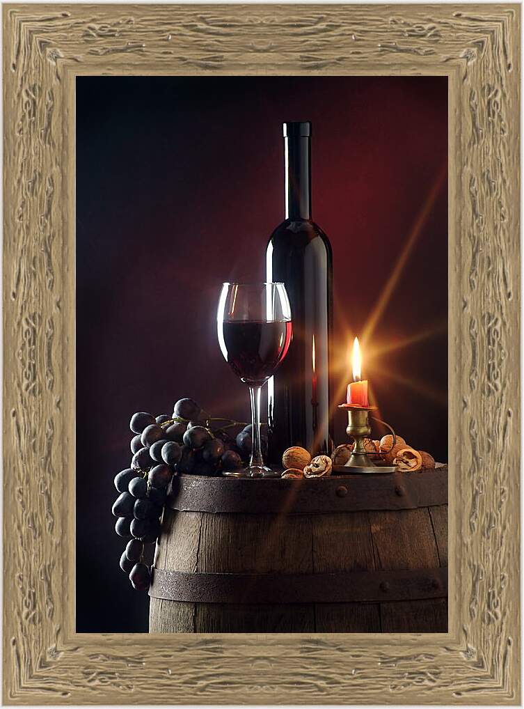 Картина в раме - Красное вино и свеча