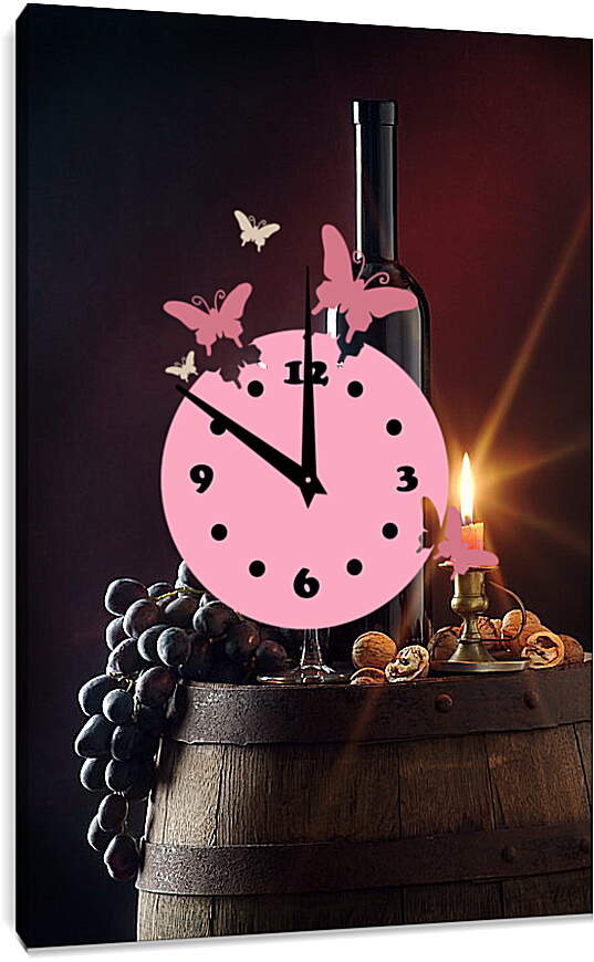 Часы картина - Красное вино и свеча