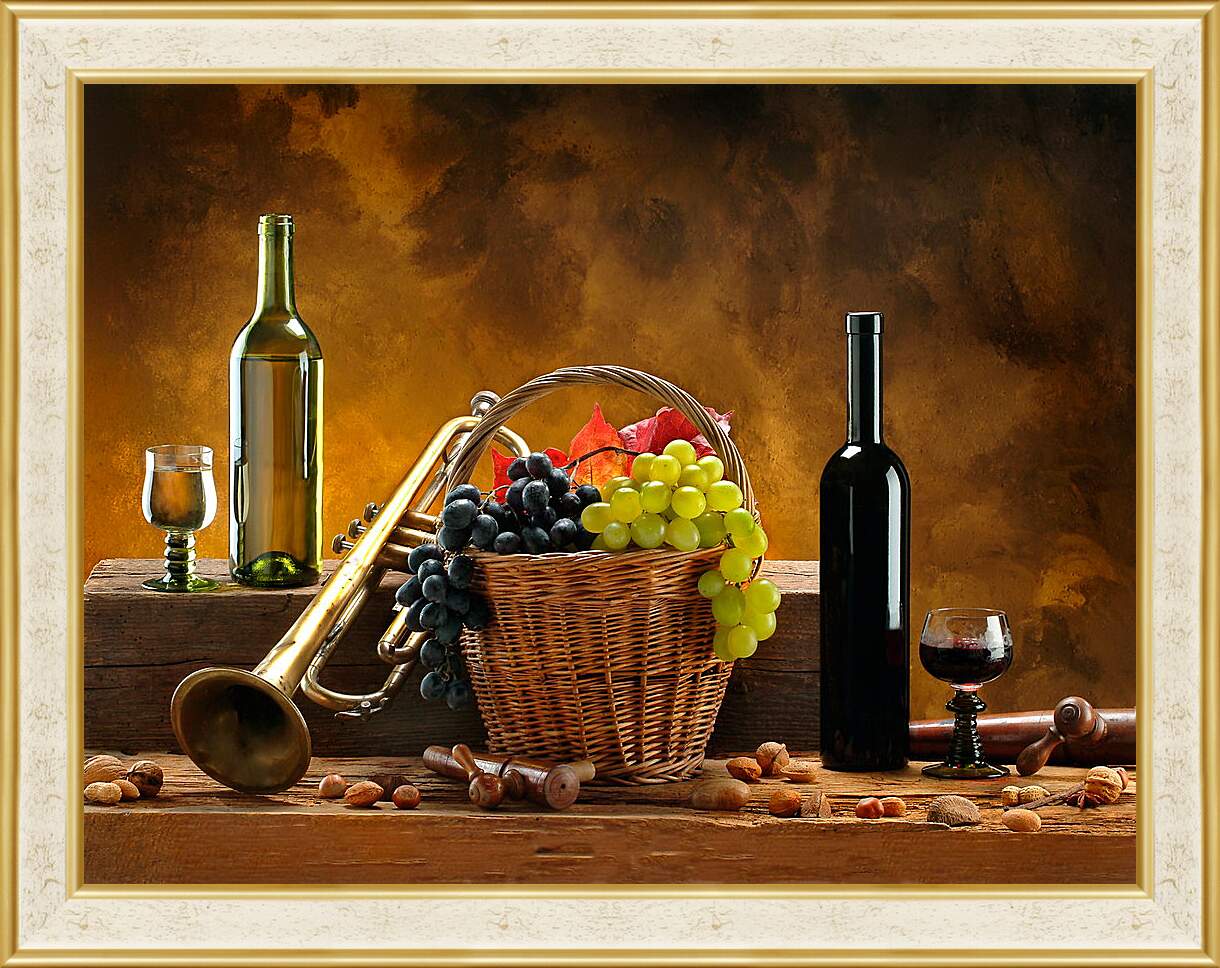 Картина в раме - Белое и красное вино