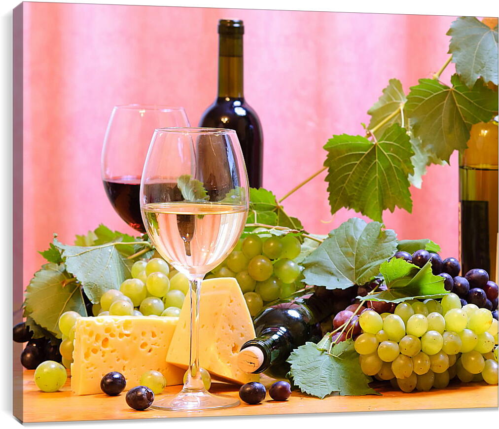 Постер и плакат - Виноград, сыр и вино