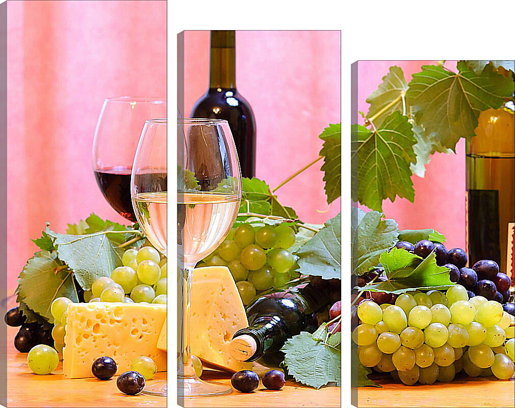 Модульная картина - Виноград, сыр и вино