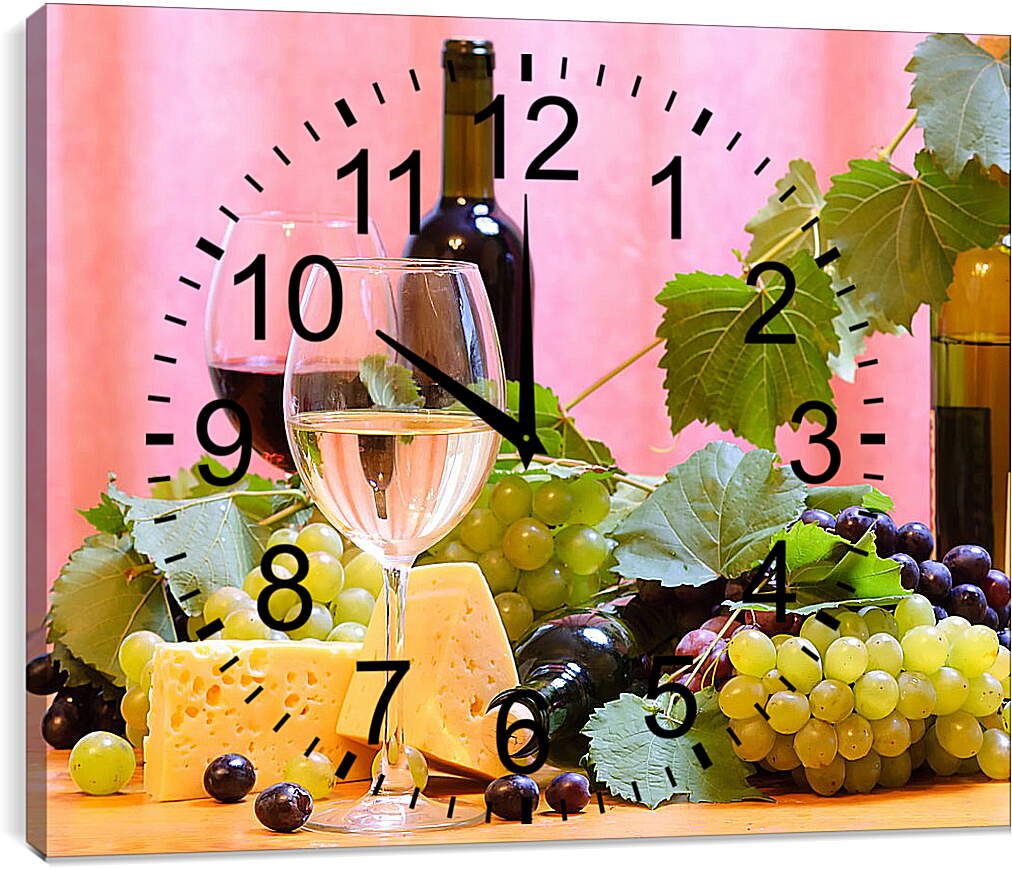 Часы картина - Виноград, сыр и вино