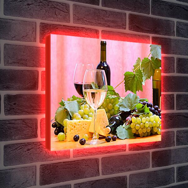 Лайтбокс световая панель - Виноград, сыр и вино