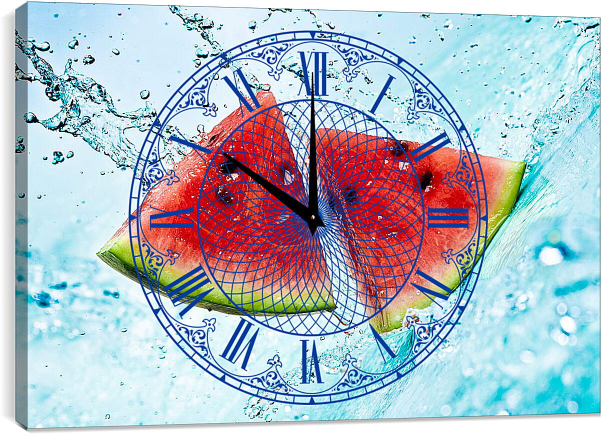 Часы картина - Арбуз в брызгах воды