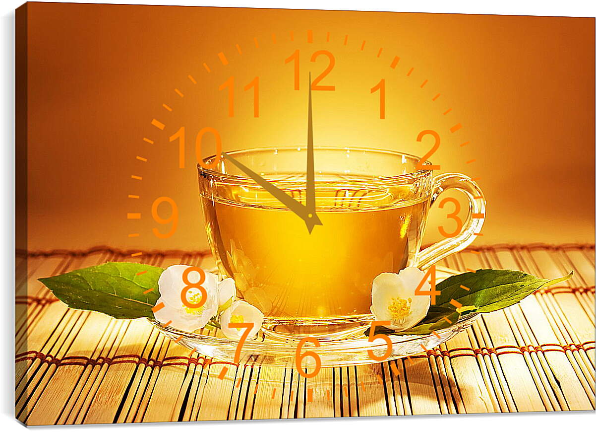 Часы картина - Чай и цветочки на блюдце