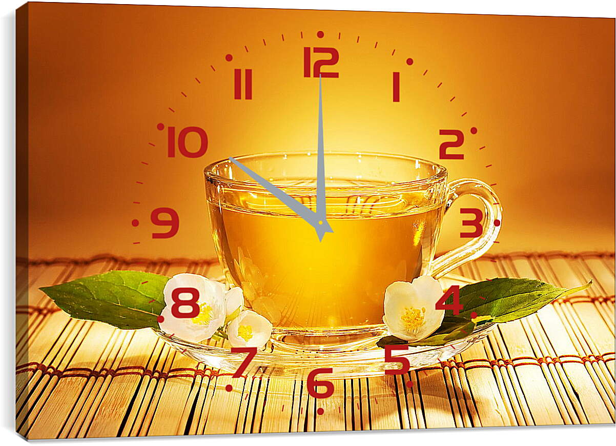 Часы картина - Чай и цветочки на блюдце