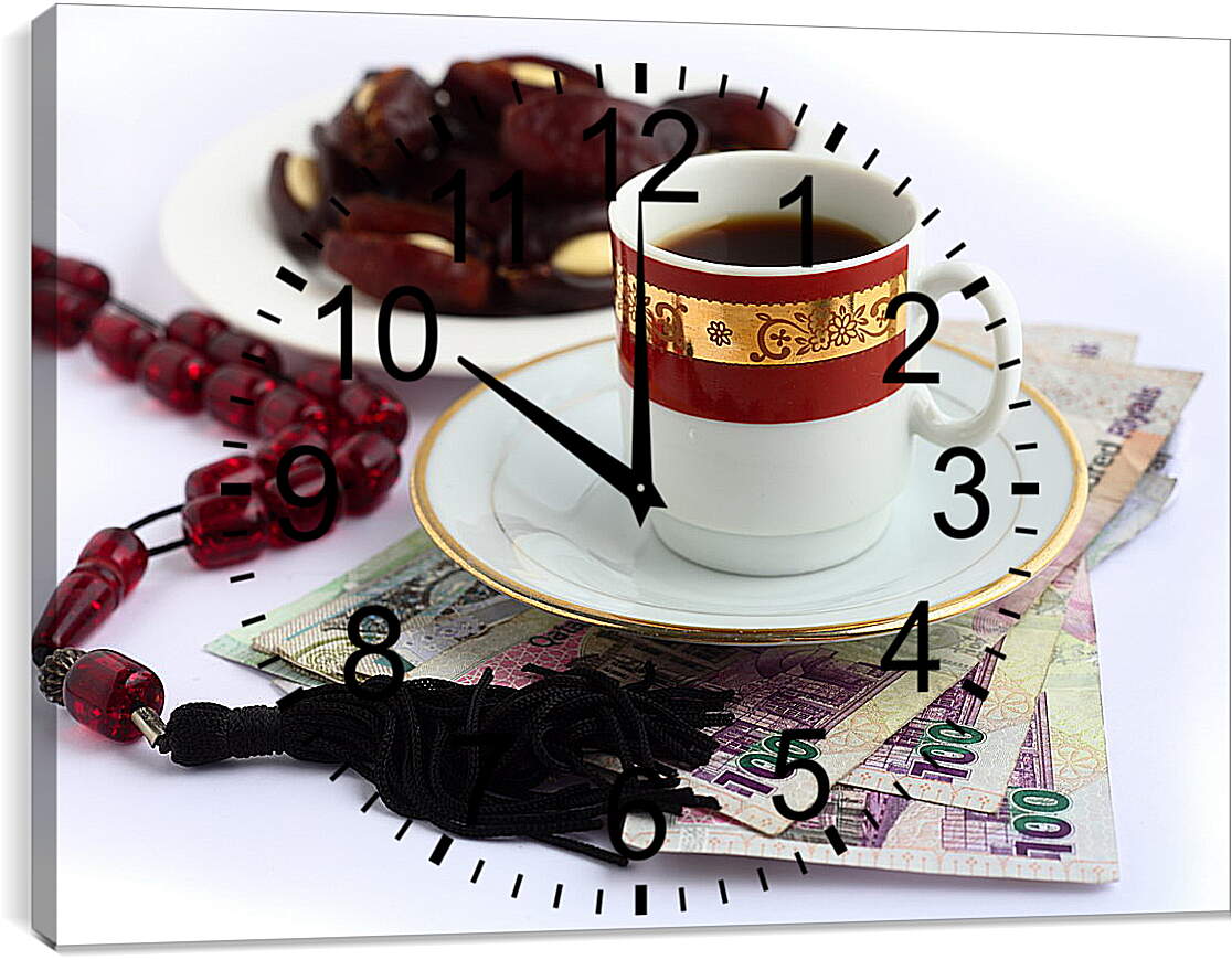 Часы картина - Кофе, четки, деньги