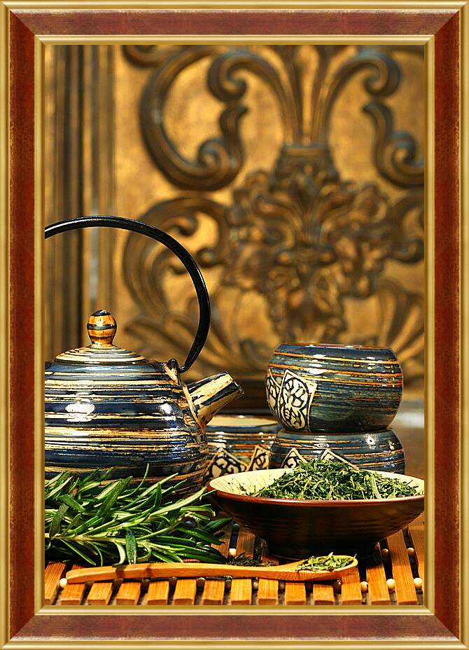 Картина в раме - Чай и деревянная ложка