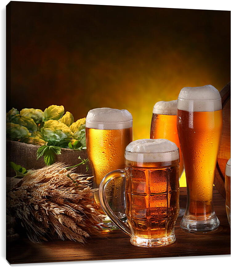 Постер и плакат - Кружки пива и три бокала