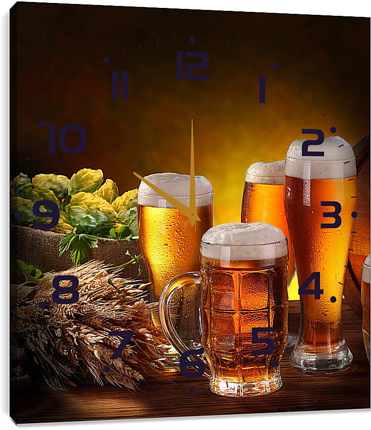 Часы картина - Кружки пива и три бокала