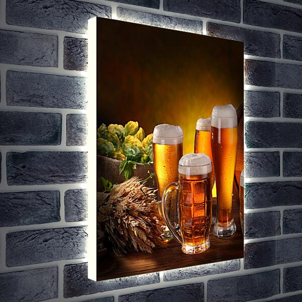 Лайтбокс световая панель - Кружки пива и три бокала