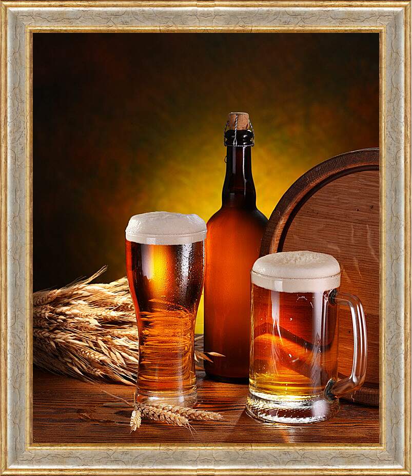 Картина в раме - Две кружки пива