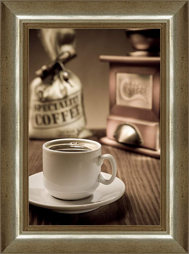 Картина в раме - Чашка черного кофе