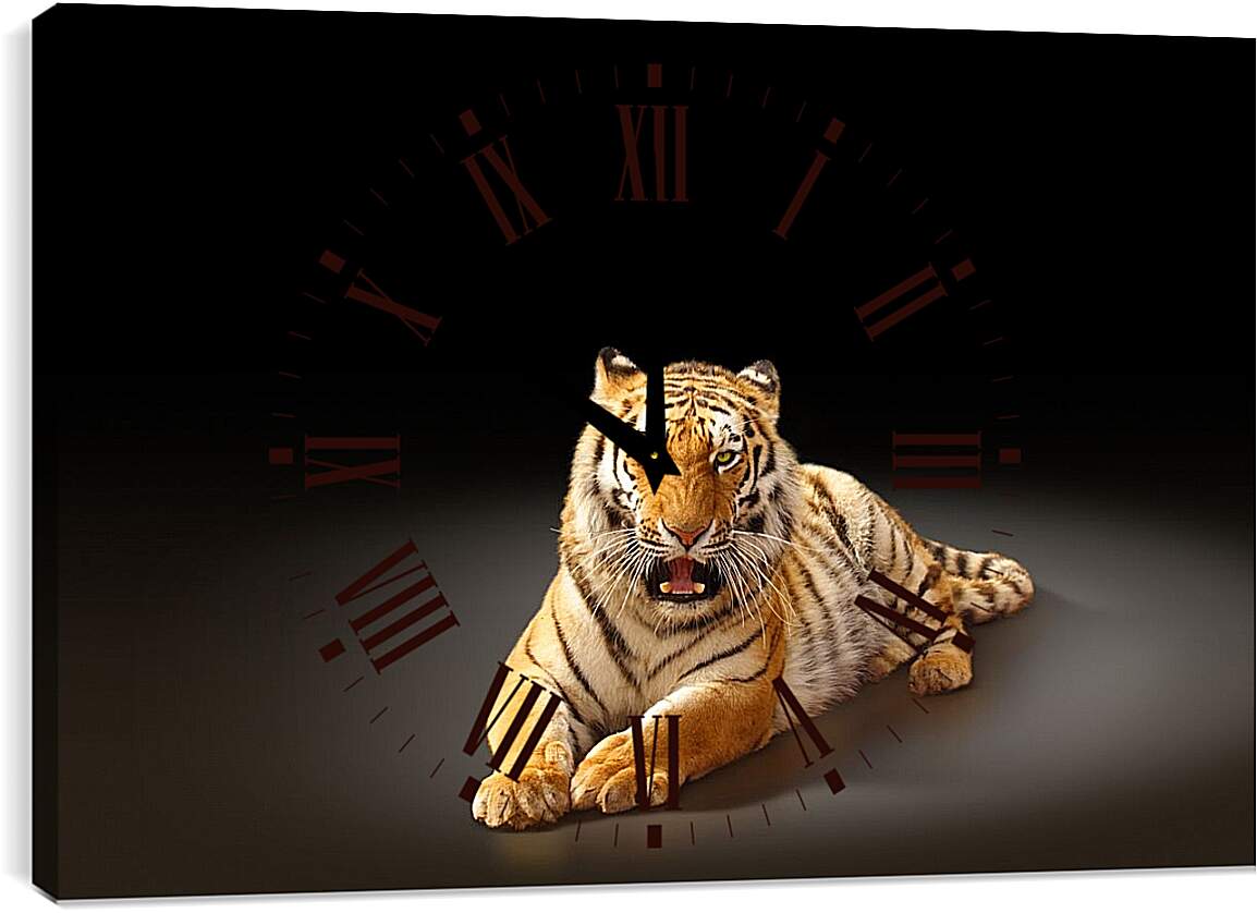 Часы картина - Бенгальский тигр. Коричневый тигр