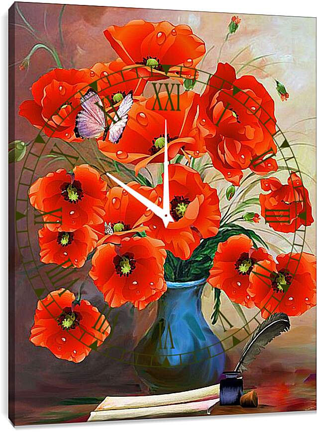 Часы картина - Маки в вазе