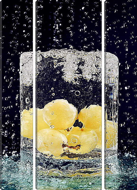 Модульная картина - Желтый виноград и капли воды