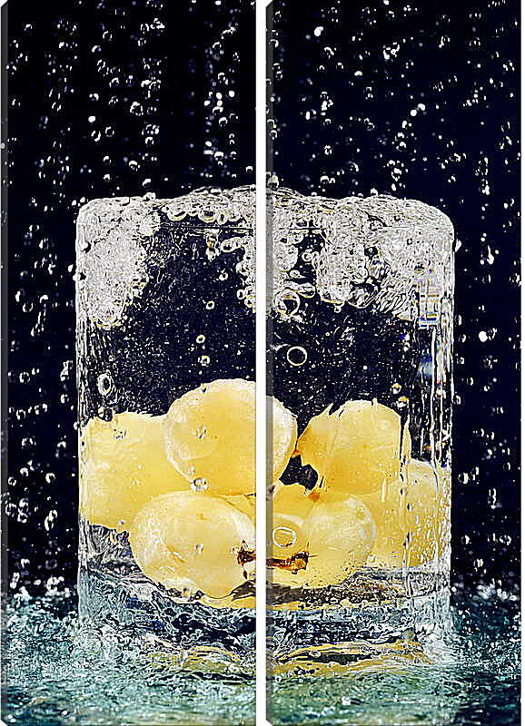 Модульная картина - Желтый виноград и капли воды