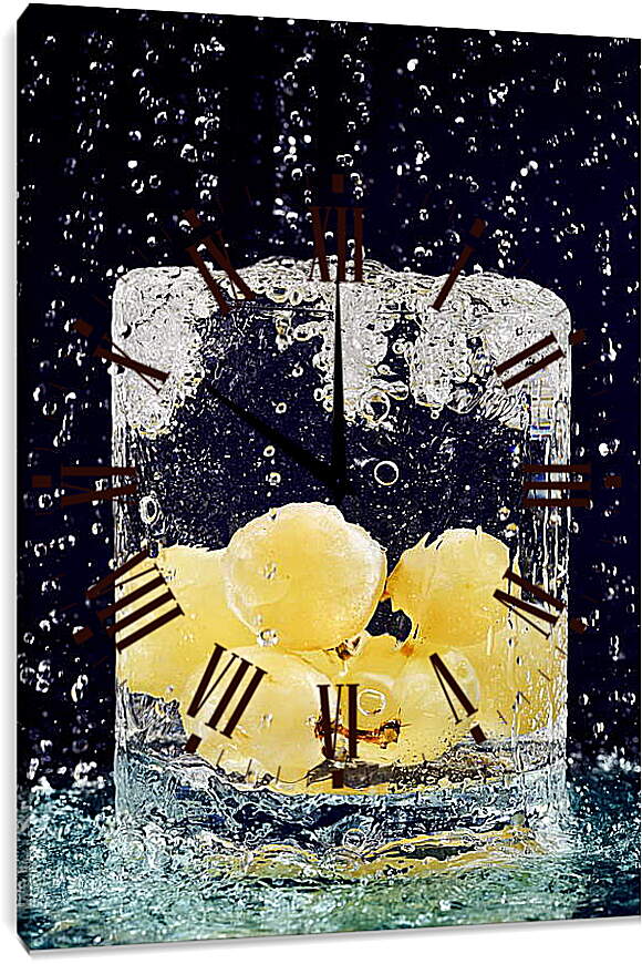 Часы картина - Желтый виноград и капли воды
