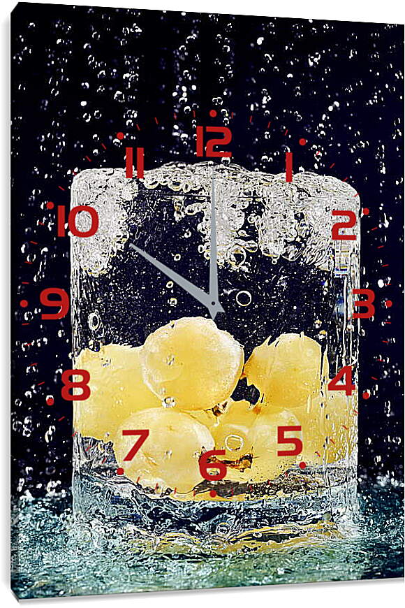 Часы картина - Желтый виноград и капли воды