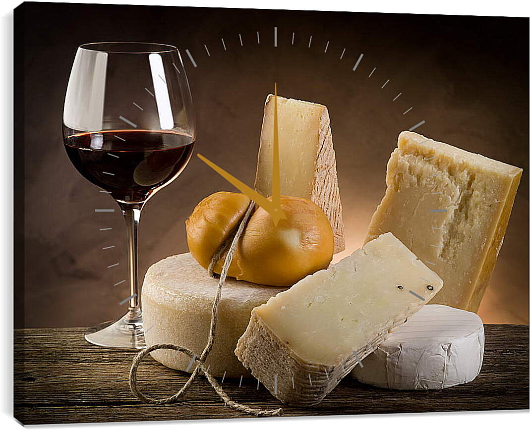 Часы картина - Сыр и вино