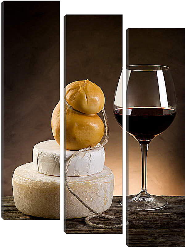 Модульная картина - Бокал вина и сыр