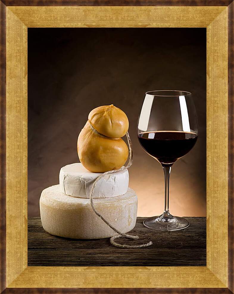 Картина в раме - Бокал вина и сыр