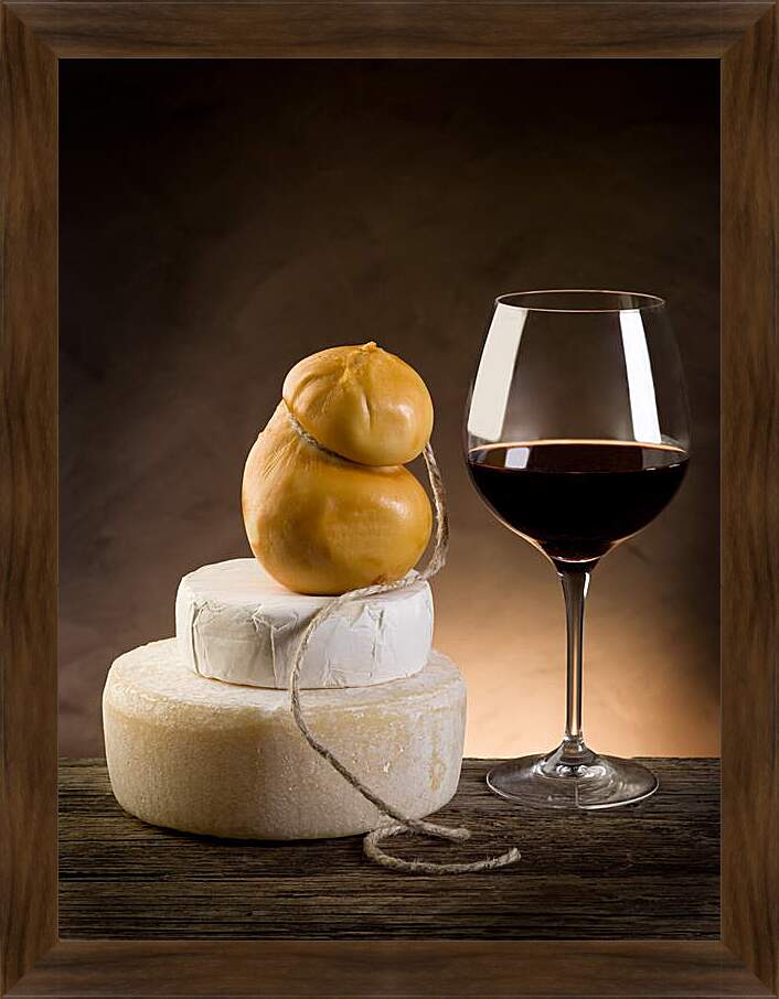 Картина в раме - Бокал вина и сыр