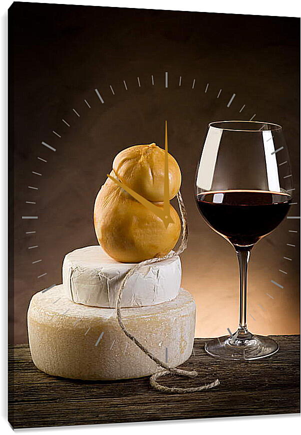 Часы картина - Бокал вина и сыр