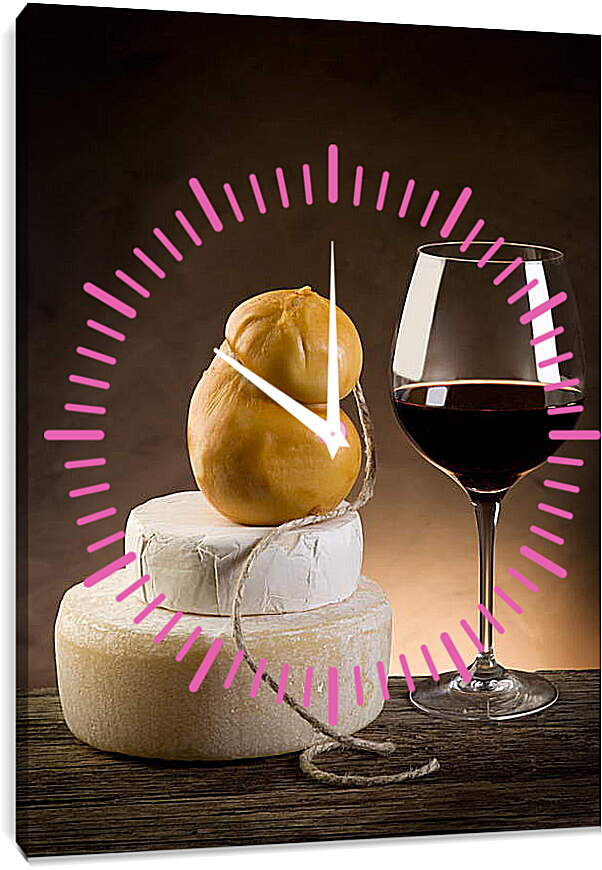Часы картина - Бокал вина и сыр