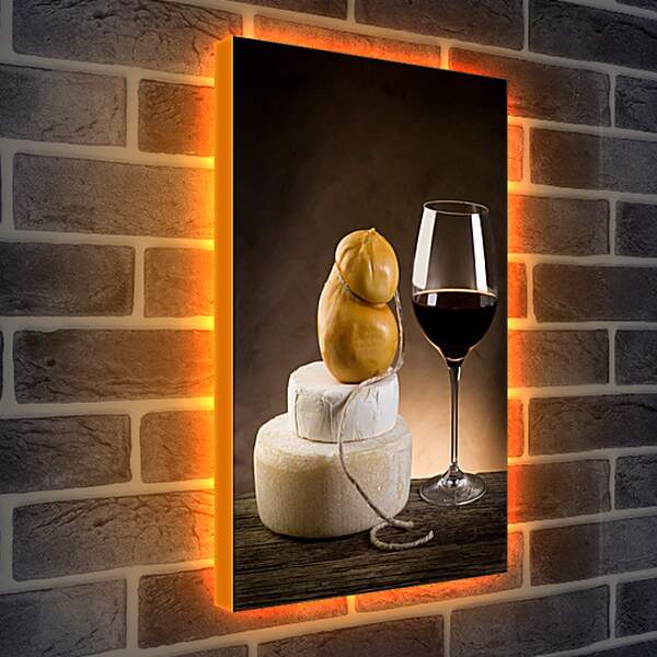 Лайтбокс световая панель - Бокал вина и сыр