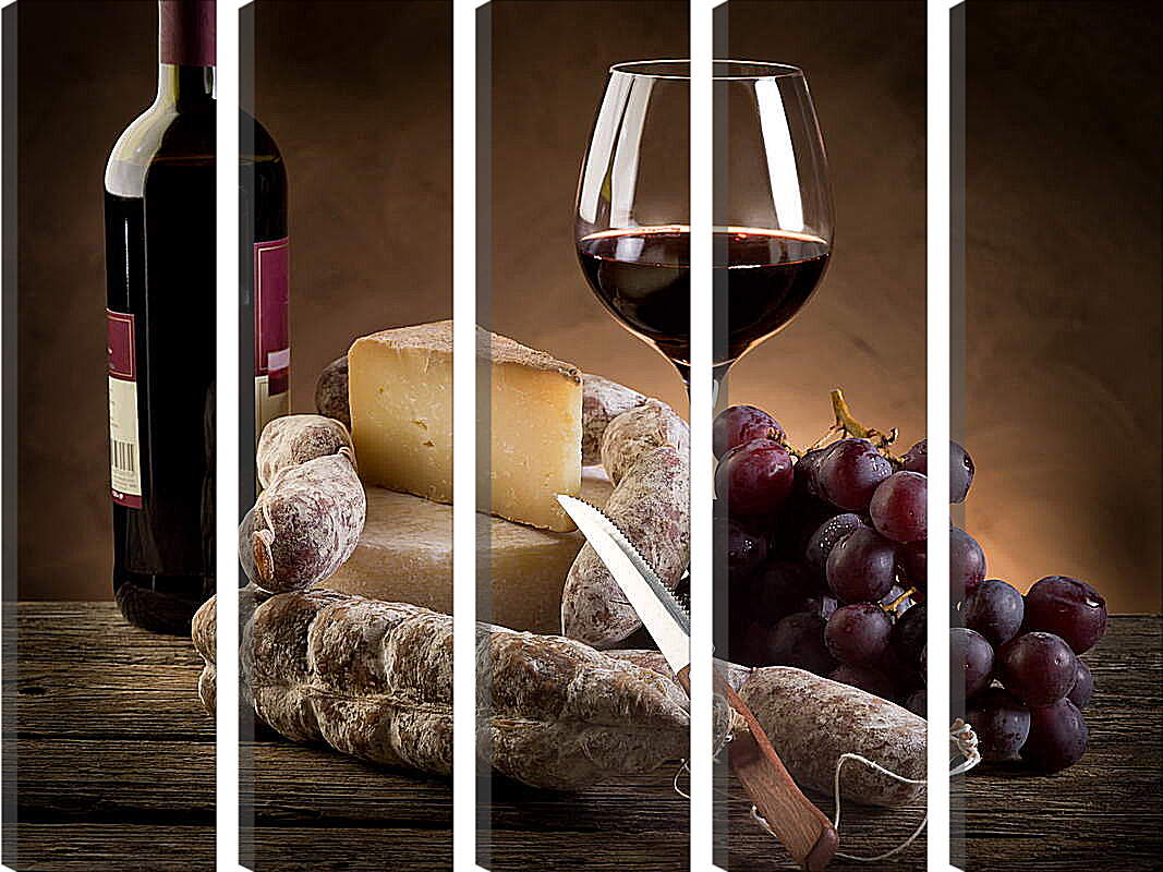 Модульная картина - Красное вино и сыр