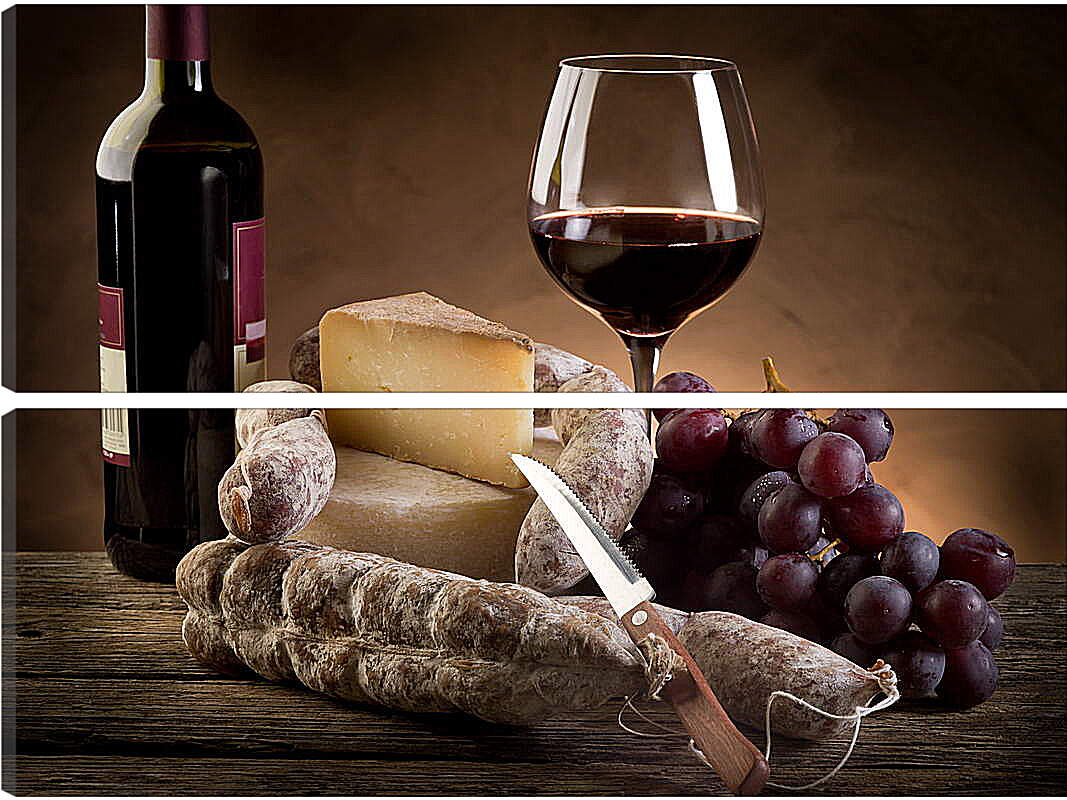 Модульная картина - Красное вино и сыр