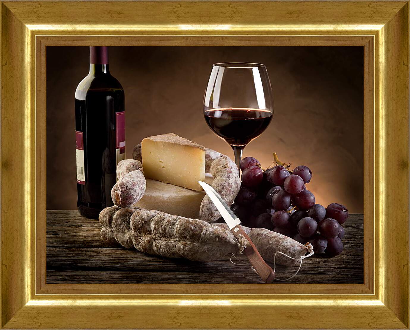 Картина в раме - Красное вино и сыр