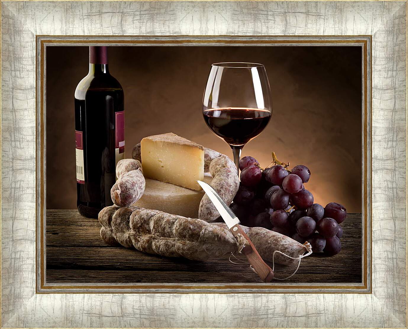 Картина в раме - Красное вино и сыр